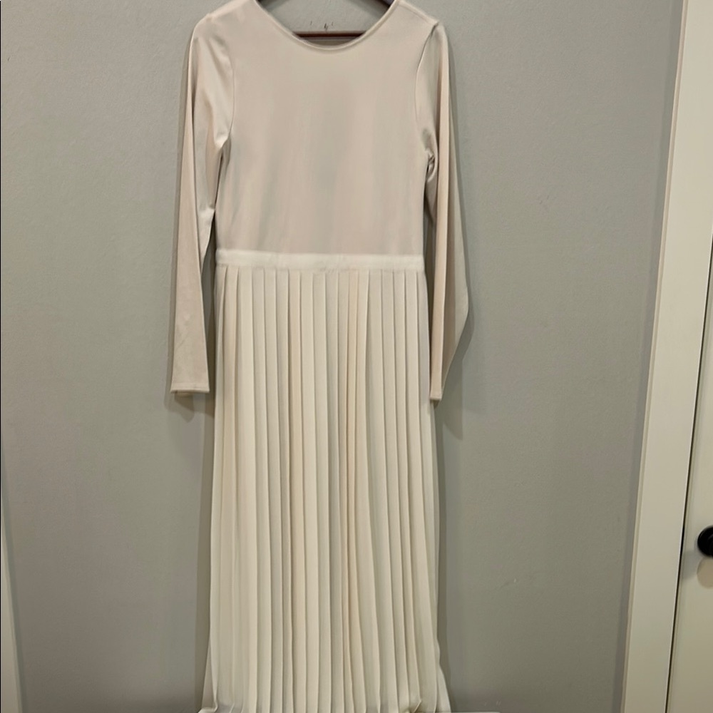 J. Crew Ivory Long Sleeve Pleated Dress